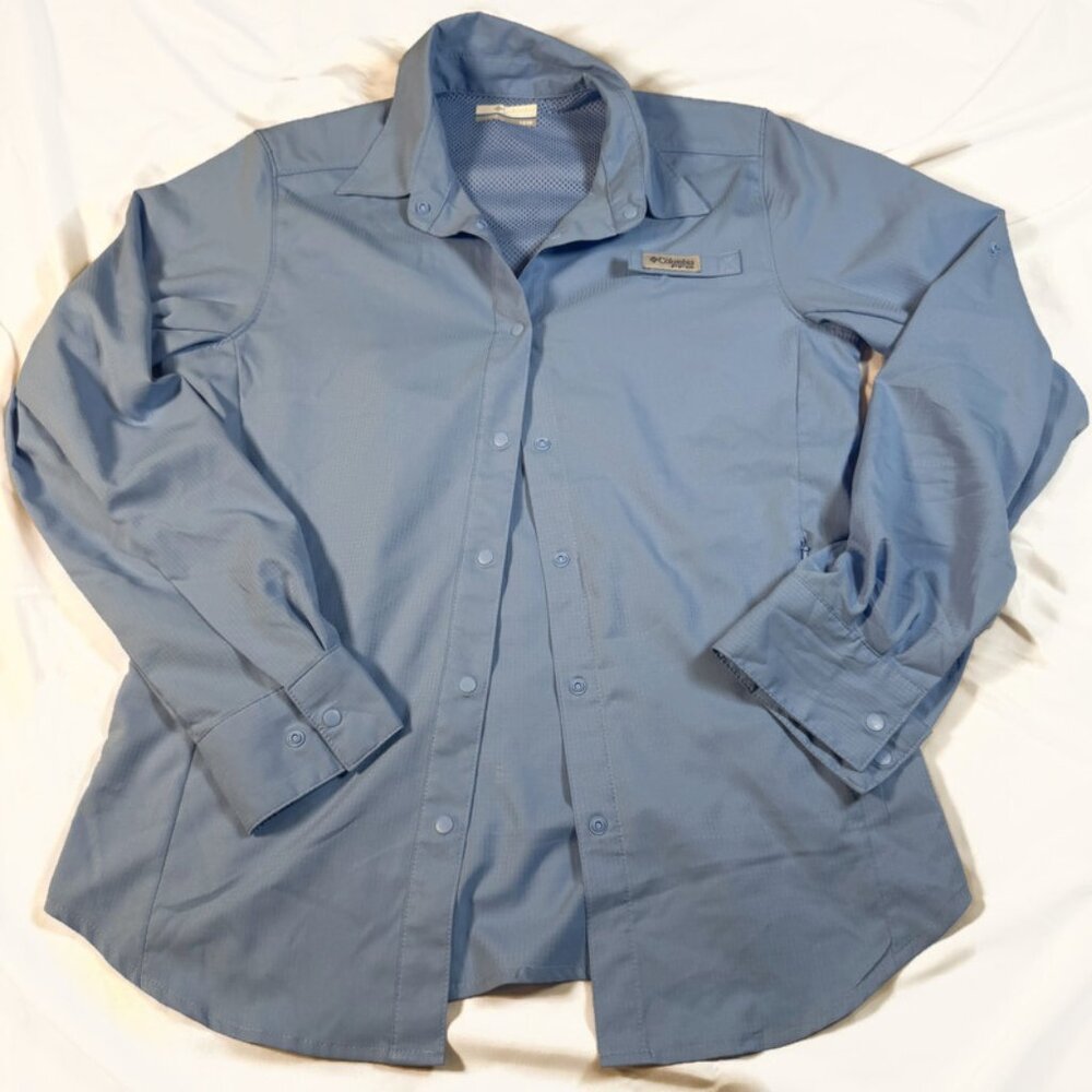 Columbia PFG Fishing Shirt Womens XS Blue Omni Shade Long Sleeve Snap Button Up